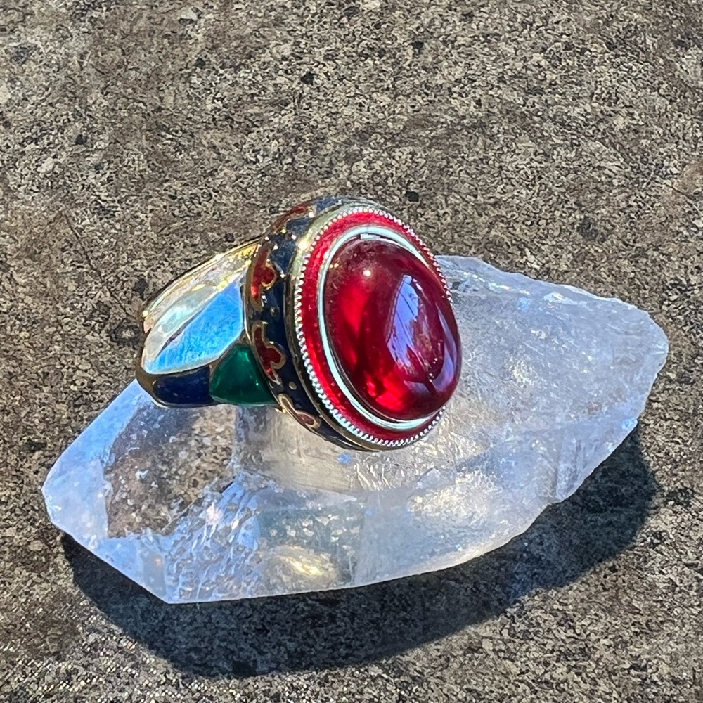 Faux Ruby Cabochon Egyptian Queen Style Ring NEW
